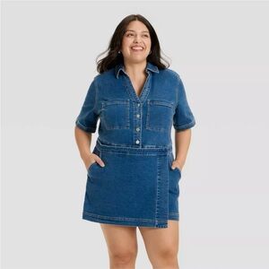 Blue Denim Button-Up Skortalls